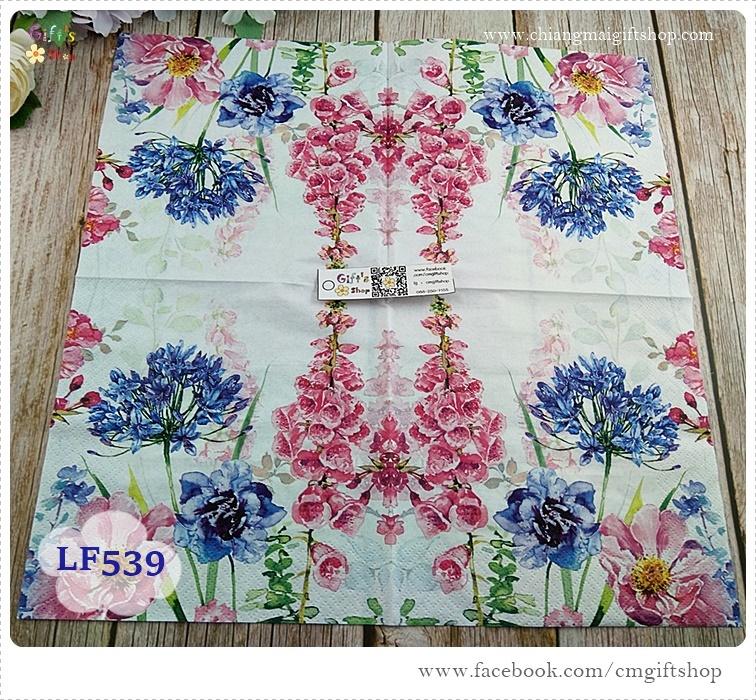 กระดาษแนปกิ้นยุโรป ,ลายดอกไม้สีม่วง, ลายดอกไม้สีชมพู, ลายดอกไม้ภาพวาดสีน้ำ, ลายทุ่งดอกไม้, ลายดอกไม้หลายชนิด, พื้นหลังสีขาว, ลายFoxglove&Agapanthus