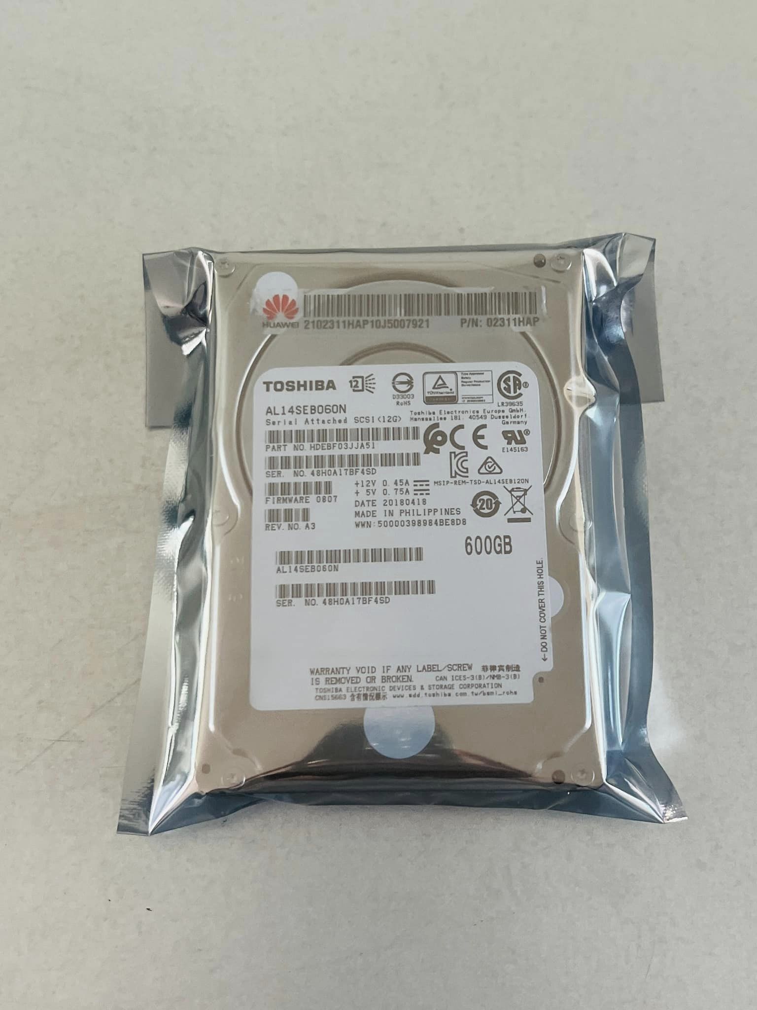 hdd server sas 600gb 10k 12gbps toshiba ฮาร์ดดิสเซิร์ฟเวอร์โตชิบามือสองพร้อมใช้งาน