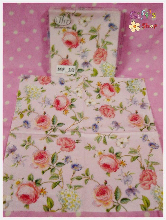กระดาษแนปกิ้น ลายดอกไม้ชมพู ม่วง ขาว พื้นหลังสีขาว