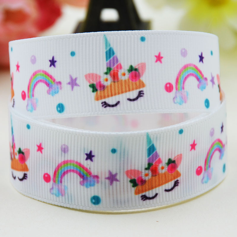 ริบบิ้นผ้าพิมพ์ลาย ม้ายูนิคอร์น (Unicorn) กว้าง 22 mm #PN29