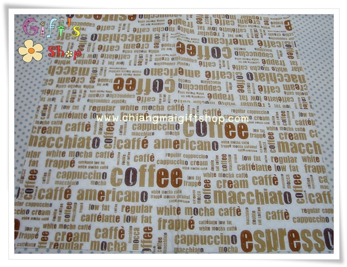 กระดาษแนปกิ้น ลายตัวหนังสือ อักษร ชนิดกาแฟ คาปูชิโน เอสเปซโซ่ พื้นหลังสีขาว