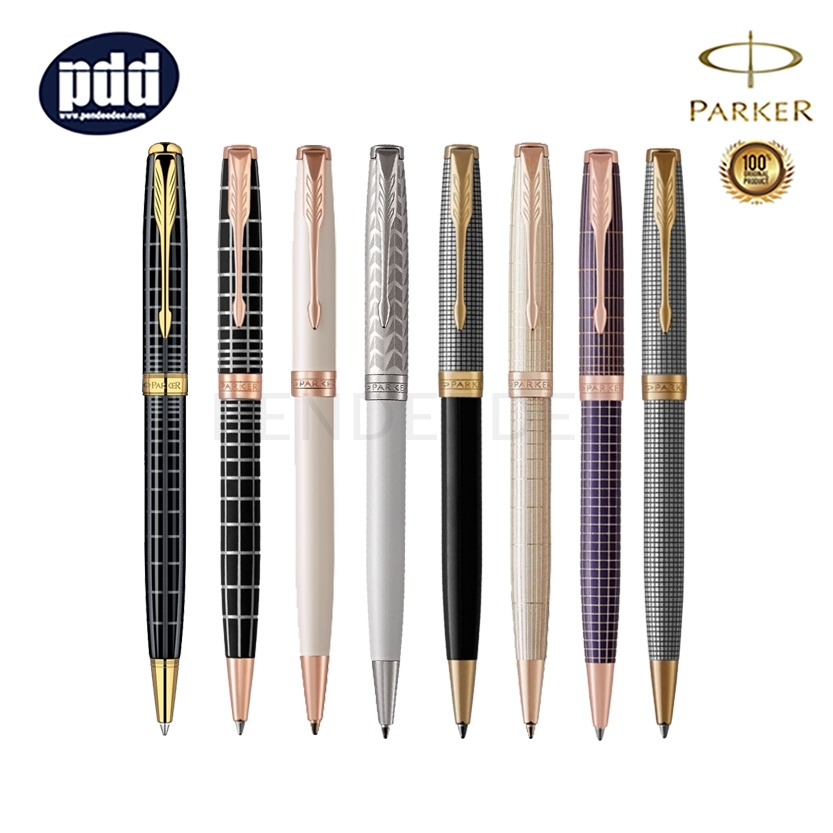 PARKER ปากกาลูกลื่น ป๊ากเกอร์ ซอนเนต ชิเซล ซิลเวอร์ สีเงิน คลิปพิ้งค์โกล์ด PARKER Sonnet Chiselled Silver PGT Ballpoint Pen