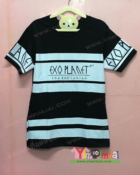 เสื้อยืด สีดำ แขนสั้น สกรีนตามสั่ง EXO Planet