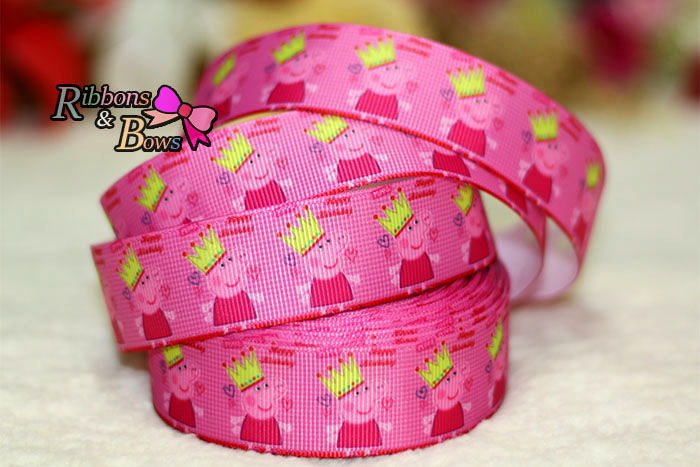 ริบบิ้นผ้าพิมพ์ลาย หมูน้อย กว้าง 25 mm #PP21