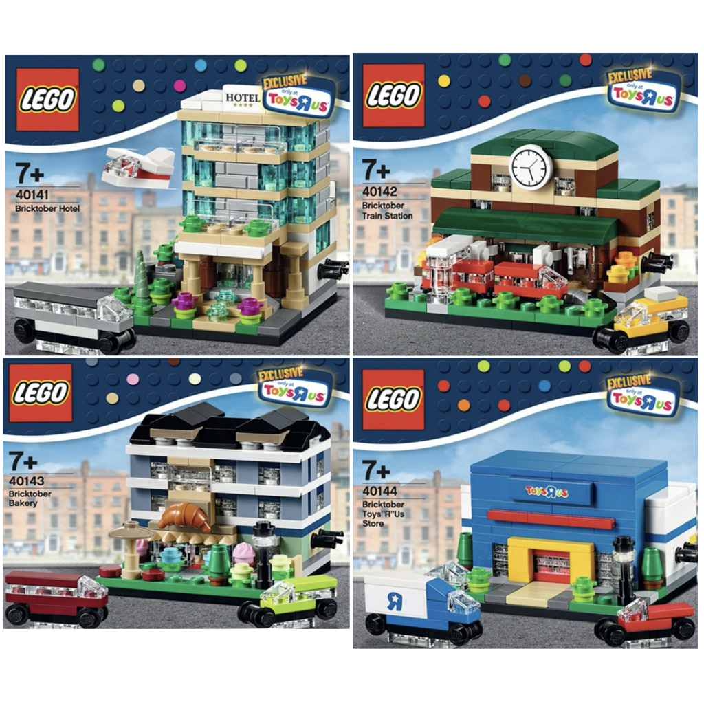 เลโก้ LEGO 40141 Bricktober Hotel + 40142 Train Station + 40143 Bakery + 40144 Toys'R' Us Store