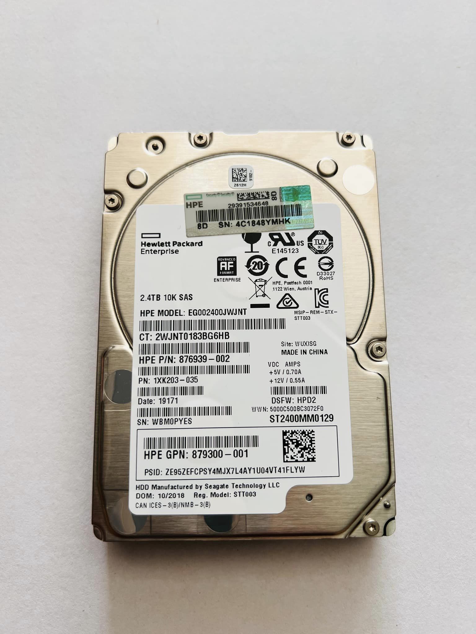 hpe hdd server sas 2.4tb 10k 12Gbps 2.5" hpe ฮาร์ดดิสเซิร์ฟเวอร์มือสองพร้อมใช้งาน