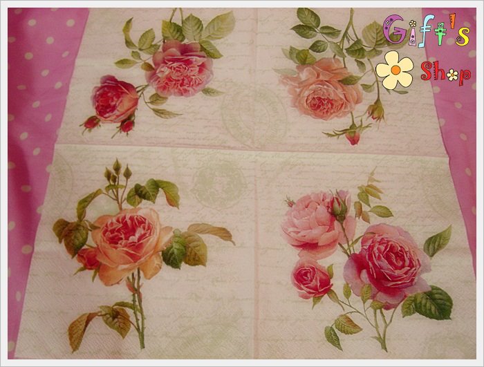 กระดาษแนปกิ้น ลายดอกกุหลาบสีชมพู สีโอลด์โรส พื้นหลังสีขาว