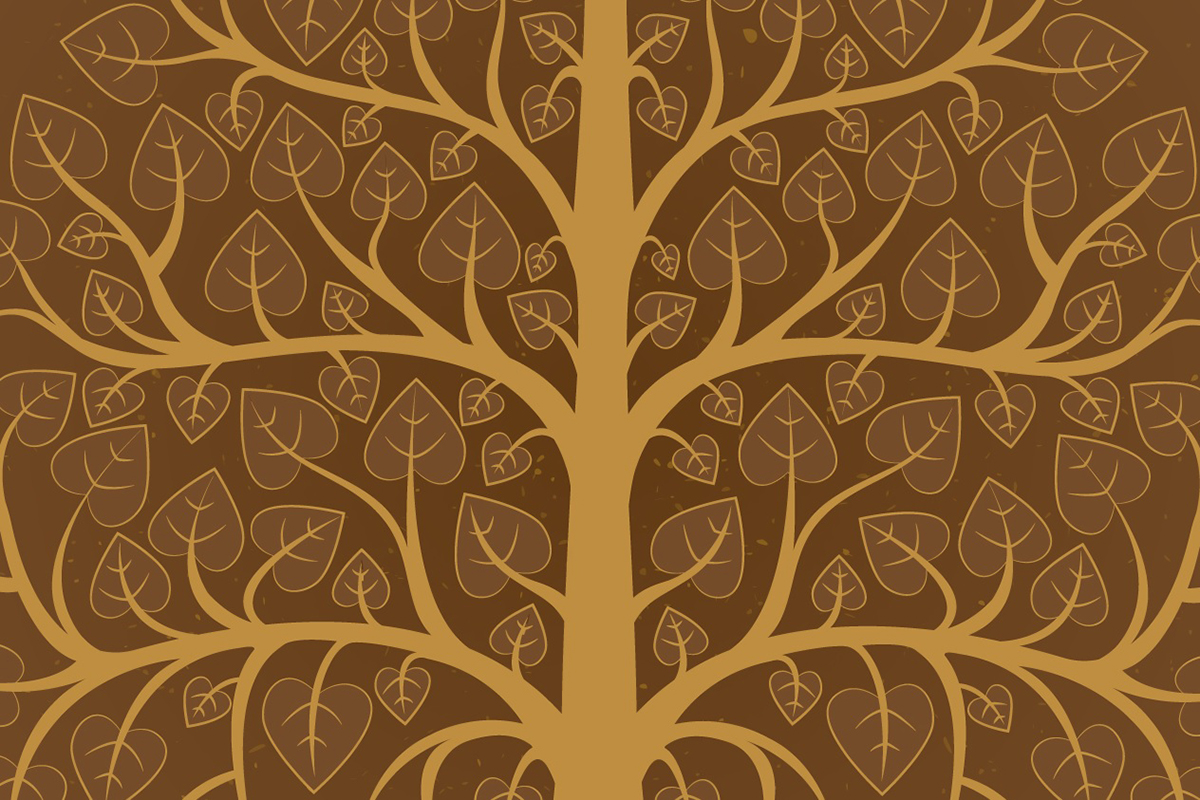 วอลเปเปอร์ภาพพิมพ์ ต้นโพธิ์-เทวดา-พญานาค ดีไซน์ใหม่ล่าสุด สีน้ำตาล CV-BDT2025BW