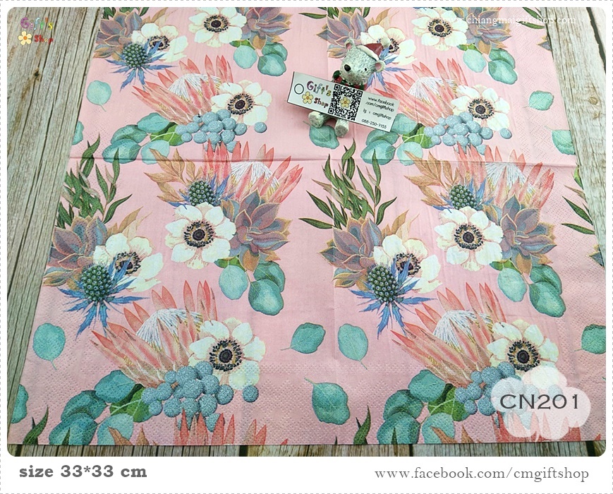 กระดาษแนปกิ้น, Saleลดราคามีตำหนิ, ลายดอกไม้กับไม้อวบน้ำ, ลายไม้อวบน้ำ, ลายช่อดอกไม้, ลายกุหลาบหิน, ลายsucculent, พื้นหลังสีโอลด์โรส, ลายเต็มผืน