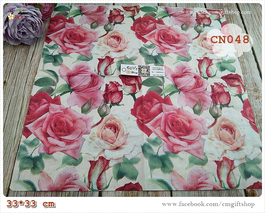 กระดาษแนปกิ้น, ลายดอกกุหลาบ, ลายดอกกุหลาบสีแดง, ลายดอกกุหลาบสีชมพู, ลายดอกกุหลาบใหญ่ๆ, ลายดอกกุหลาบเต็มผืน, ลายดอกไม้, พื้นหลังสีครีม, พื้นหลังสีอ่อน, ลายช่อดอกไม้,