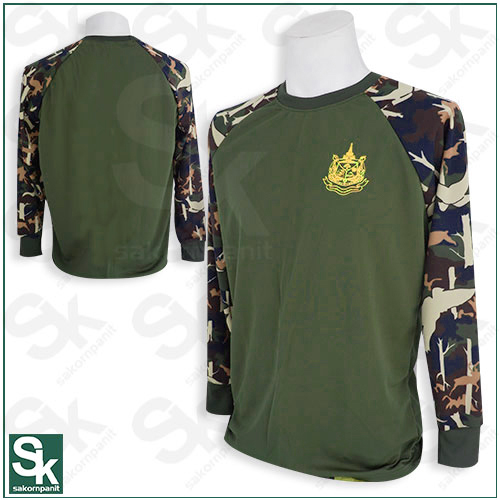 เสื้อยืดเขียวขี้ม้า แขนยาวลายพราง(อุทยาน)/ผ้ากีฬา*