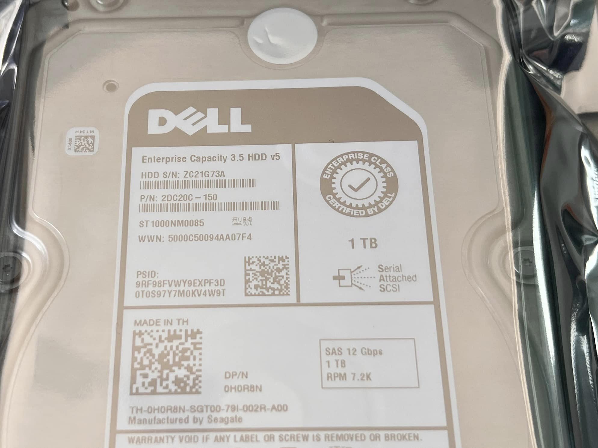 hdd sas 1tb 7.2k 12Gbps 3.5นิ้ว ฮาร์ดดิสเซิร์ฟเวอร์มือสองพร้อมใช้งาน