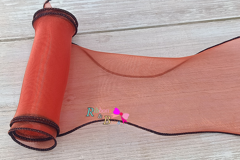 ริบบิ้นผ้าเย็บขอบสีดำ ผ้าไหมแก้ว ขนาด 10 ซม. (ขายเป็นหลา)