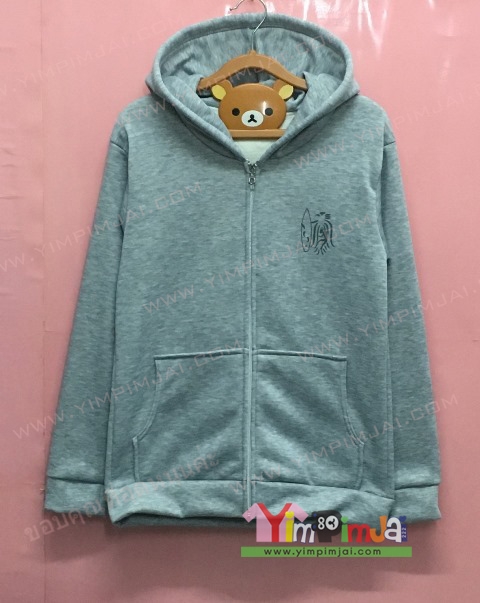 เสื้อฮู้ต เสื้อกันหนาว เสื้อรุ่น สีเทา แขนยาว หมวก มีกระเป๋า สกรีนตามสั่ง ภาพที่อก