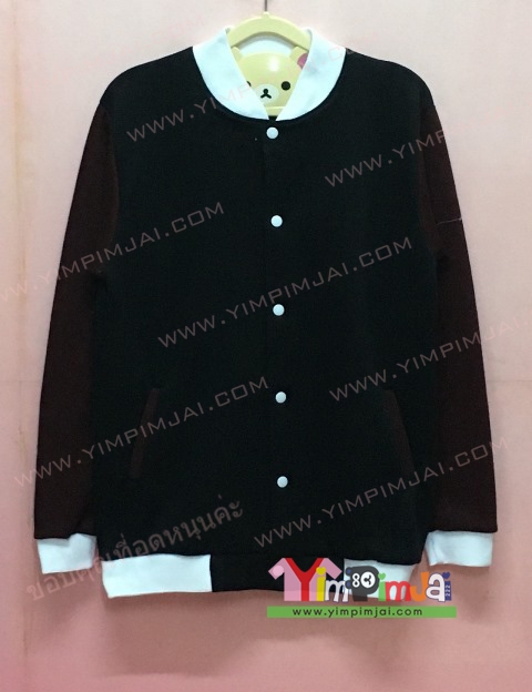เสื้อกันหนาว เบสบอล สีดำ แขนยาว กระดุมขาว มีกระเป๋า สรีนตามสั่ง เสื้อเปล่า