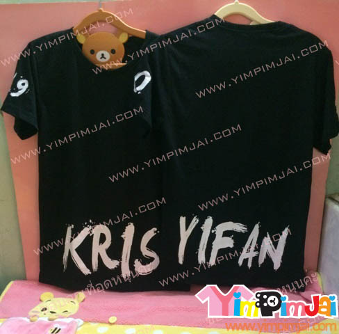เสื้อยืด สีดำ แขนสั้น สกรีนตามสั่ง KRIS YIFAN
