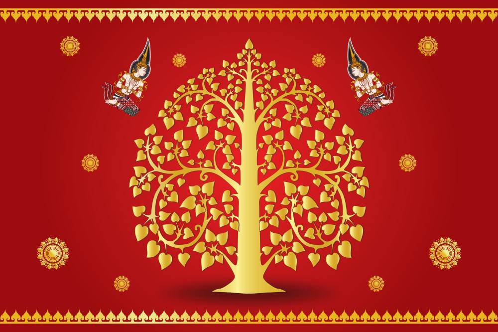 วอลเปเปอร์ติดผนัง ภาพต้นโพธิ์ สั่งทำตามขนาดที่ต้องการ สีดำ/น้ำเงิน/ฟ้า/น้ำตาล/เหลืองทอง/เขียว/เทา/แดง/ขาว CW-BDT2025-007