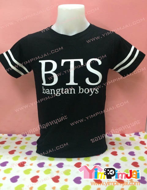 เสื้อยืด สีดำ แขนสั้นดำ สกรีนตามสั่ง BTS ชื่อนักร้อง