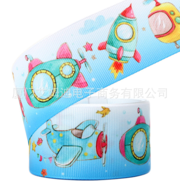 ริบบิ้นผ้าพิมพ์ลาย จรวด และเครื่องบิน กว้าง 25 mm #CT24