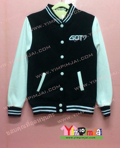 เสื้อกันหนาว เบสบอล สีดำ แขนยาวขาว ลายตามสั่ง เสื้อห้อง เสื้อรุ่น GOT7