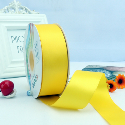 ริบบิ้นผ้าซาติน 2 หน้า สีเหลือง 50 หลา (Daffodil)# WX030