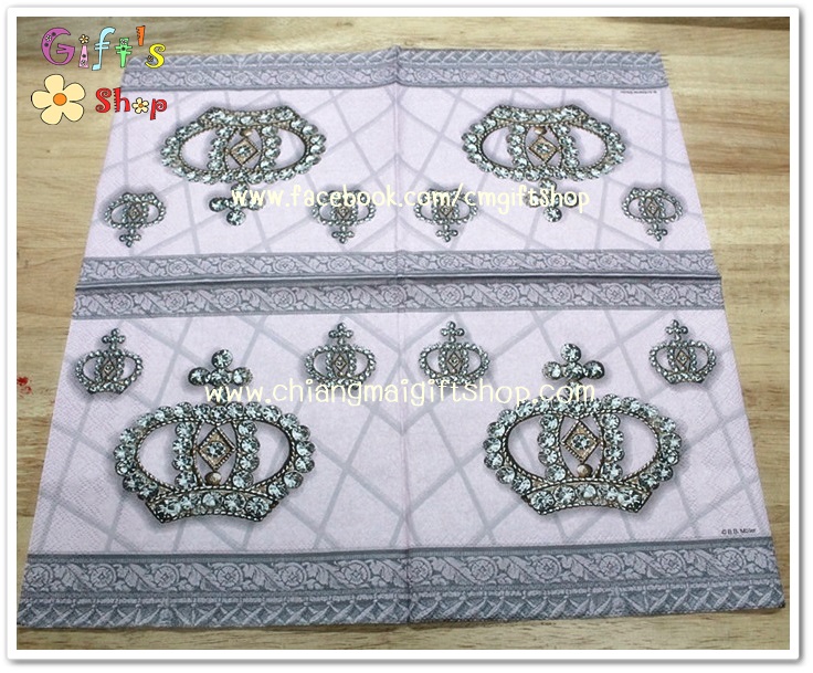 กระดาษแนปกิ้น กระดาษแนปกิ้น ลายมงกุฎเพชร พื้นหลังสีเทาอ่อน