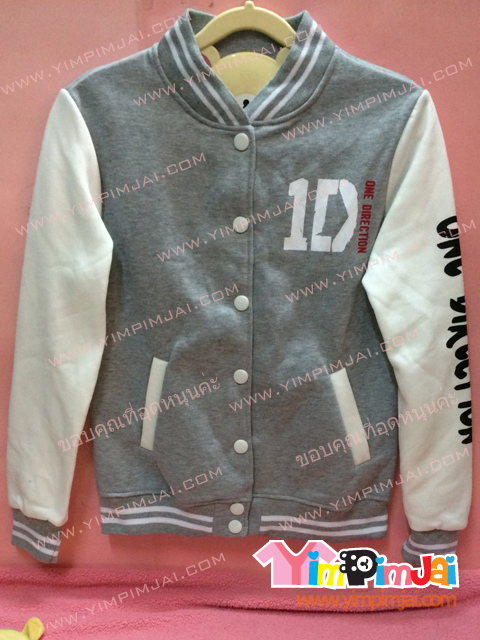 เสื้อกันหนาว เบสบอล สีเทา แขนขาว ลายตามสั่ง วงนักร้องเกาหลี 1D