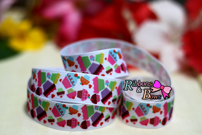 ริบบิ้นผ้าพิมพ์ลาย คัพเค้ก(cup cake) กว้าง 22 mm #FF25