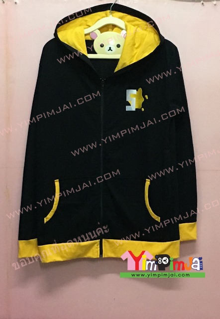 เสื้อฮู้ด เสื้อกันหนาว เสื้อรุ่น สีดำ แขนยาว หมวกดำในเหลือง ซิปดำ มีกระเป๋า สกรีนตามสั่ง 5