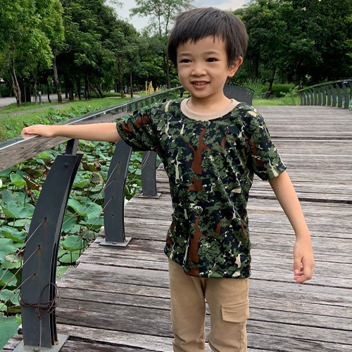 เสื้อ"เด็ก" ลายพรางป่าไม้-แขนสั้น(ผ้ากีฬา)*