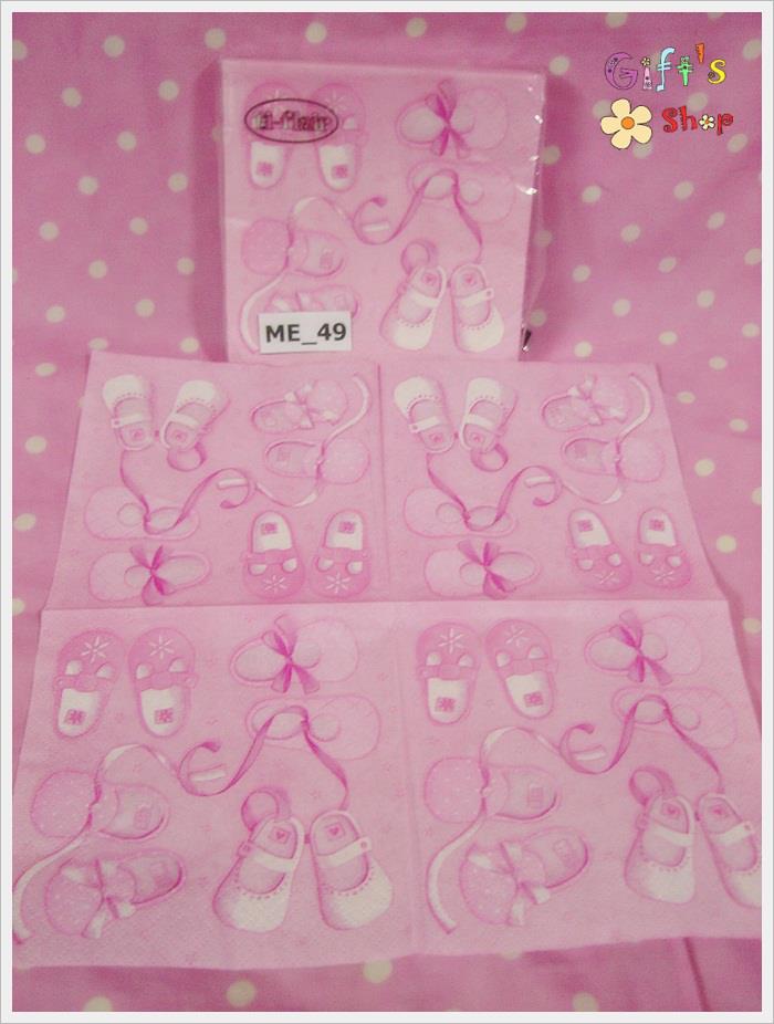 กระดาษแนปกิ้น ลายรองเท้าเด็กสีชมพู พื้นหลังสีชมพู