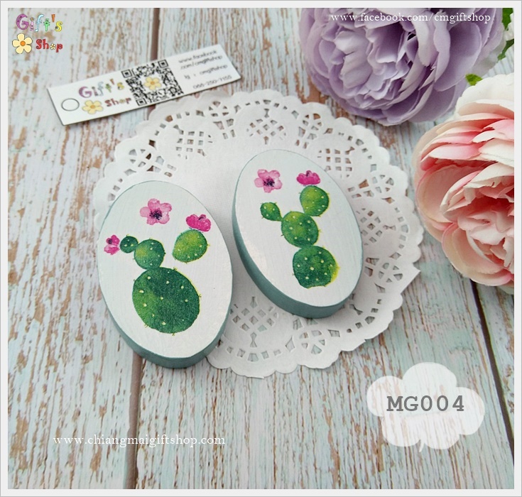 Magnet ไม้ ชุดแม่เหล็กติดตู้เย็นลายน่ารัก ชุดลายแคคตัส มี 2 ชิ้น