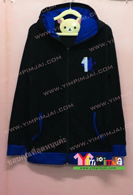 เสื้อฮู้ด เสื้อกันหนาว เสื้อรุ่น สีดำ แขนยาว หมวกดำในน้ำเงิน ซิปดำ มีกระเป๋า สกรีนตามสั่ง 1
