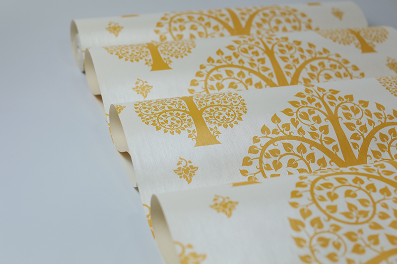 วอลเปเปอร์ลายไทย ลายต้นโพธิ์ ขาว - ทอง JPS304