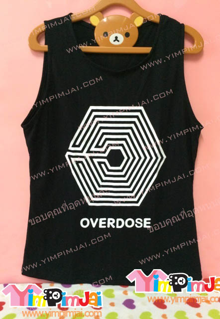 เสื้อยืด สีดำ แขนกุด สกรีนตามสั่ง EXO OVERDOSE