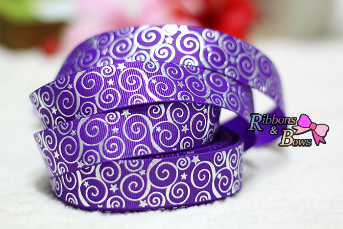 ริบบิ้นผ้าพิมพ์ลายประกายเงิน กว้าง 22 mm #BB42