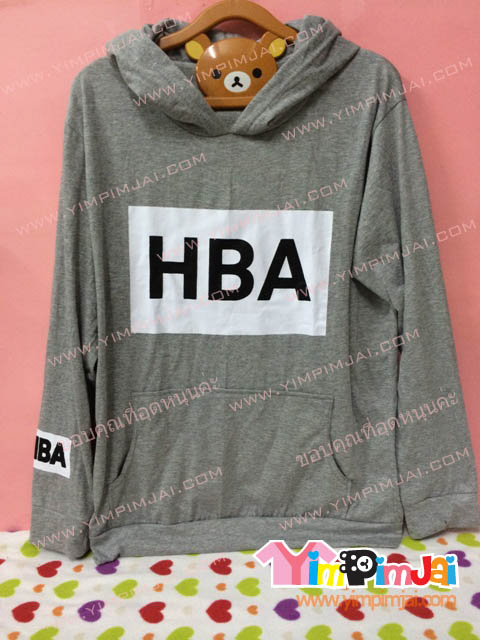 เสื้อฮู้ด เสื้อรุ่น สีเทา สกรีน HBA อกและแขน ตามสั่ง