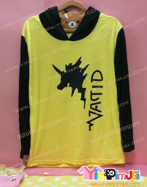 เสื้อฮู้ด เสื้อรุ่น สีเหลือง แขนดำ หมวกดำ สกรีนตามสั่ง VATID