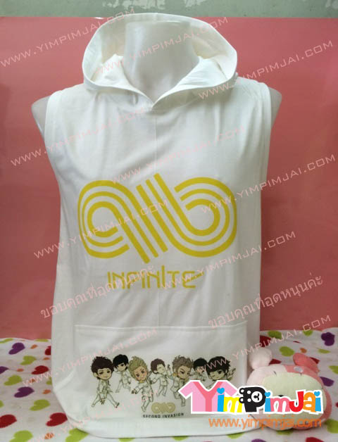 เสื้อฮู้ด เสื้อรุ่น สีขาว แขนกุด สกรีนตามสั่ง Infinite