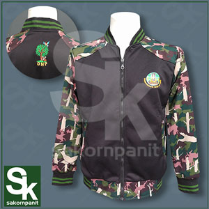 เสื้อวอร์ม แขนลายพรางอุทยาน-ปกขลิบเขียว (รุ่น2) / (ปักหลังต้นไม้)*