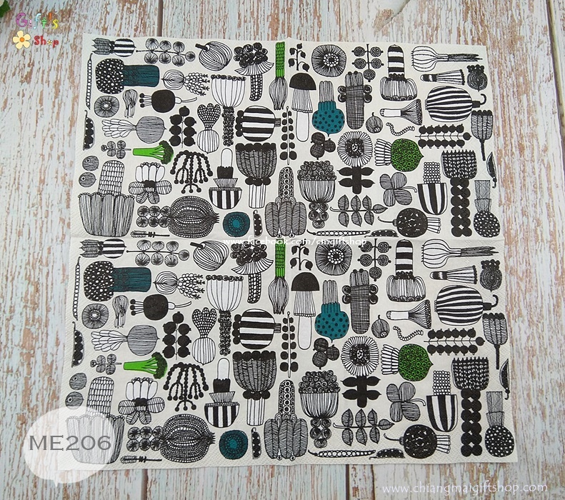 กระดาษแนปกิ้น ลายPUUTARHURIN PARHAAT ลายเส้นสีดำ ลายของ Marimekko