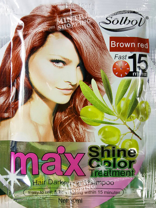 แชมพูเปลี่ยนสีผม Solbol Brown Red สมุนไพรย้อมผม ปิดผมขาว - สีน้ำตาลแดง Max Shine Color Hair Darkening Shampoo