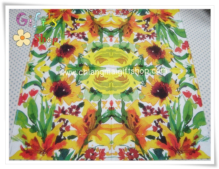กระดาษแนปกิ้นยุโรป, ลายLindsey, ลายดอกไม้สีเหลือง, ลายดอกทานตะวัน, ลายภาพวาดสีน้ำ, ลายเต็มผืน, ลายภาพวาดของศิลปิน, พื้นหลังสีขาว, ลายดอกไม้สีน้ำ, พื้นหลังสีอ่อน