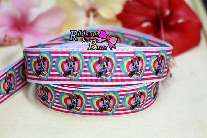 ริบบิ้นผ้าพิมพ์ลาย มินนี่ กว้าง 25 mm #DN05