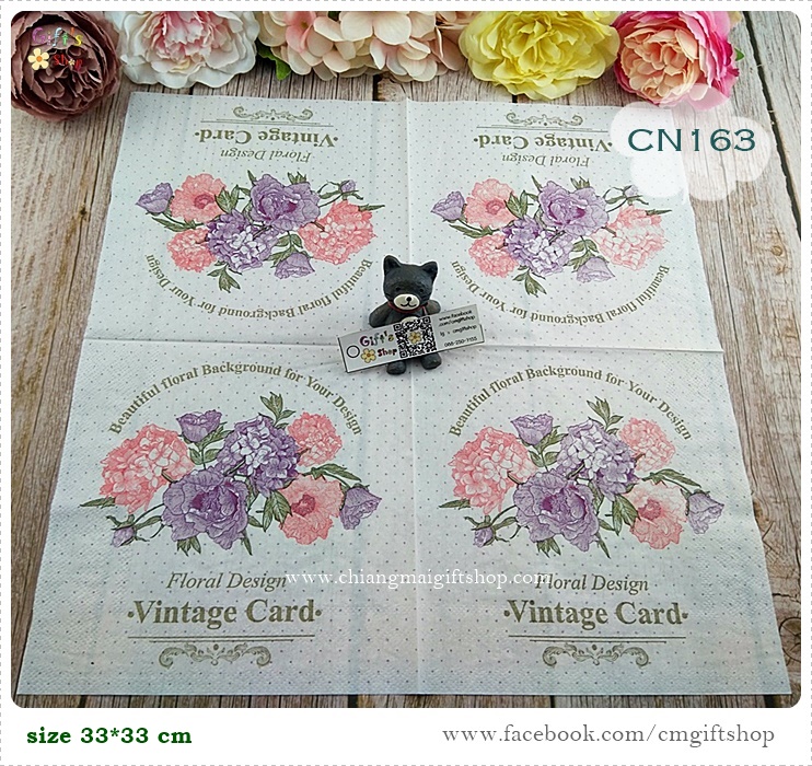 กระดาษแนปกิ้น, ลายดอกไม้สีม่วงกับสีโอลด์โรส, ลายดอกไม้สีม่วง, ลายตัวอักษรภาษาอังกฤษ, พื้นหลังลายจุดเล็ก, พื้นหลังสีขาว, ลายวินเทจ, ลายดอกไฮเดรนเยีย, ลายช่อดอกไม้,