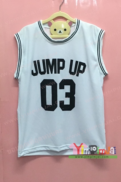 เสื้อยืด เสื้อกล้าม สีขาว แขนกุด สกรีนตามสั่ง JUMP UP 03