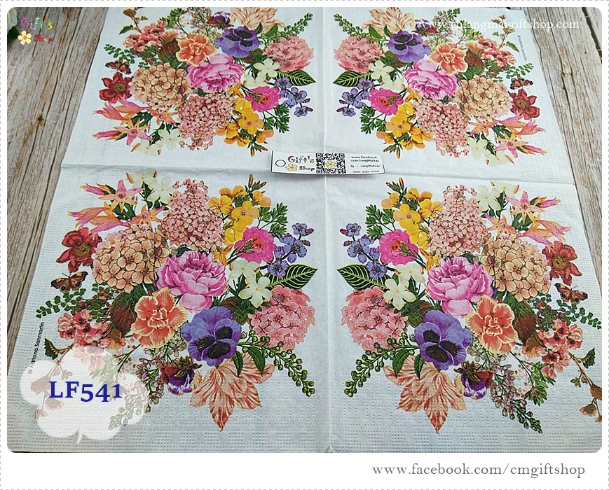 กระดาษแนปกิ้นยุโรป ,ลายดอกไม้หลายสี, ลายช่อดอกไม้, ลายช่อดอกไม้หลายชนิด, พื้นหลังสีขาว, ลายดอกไม้สีแดง, ลายดอกไม้สีส้ม, ลายดอกไม้สีม่วง, ลายFlower Bouquet