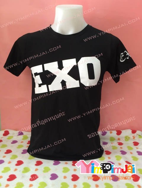 เสื้อยืด สีดำ แขนสั้น สกรีนตามสั่ง EXO