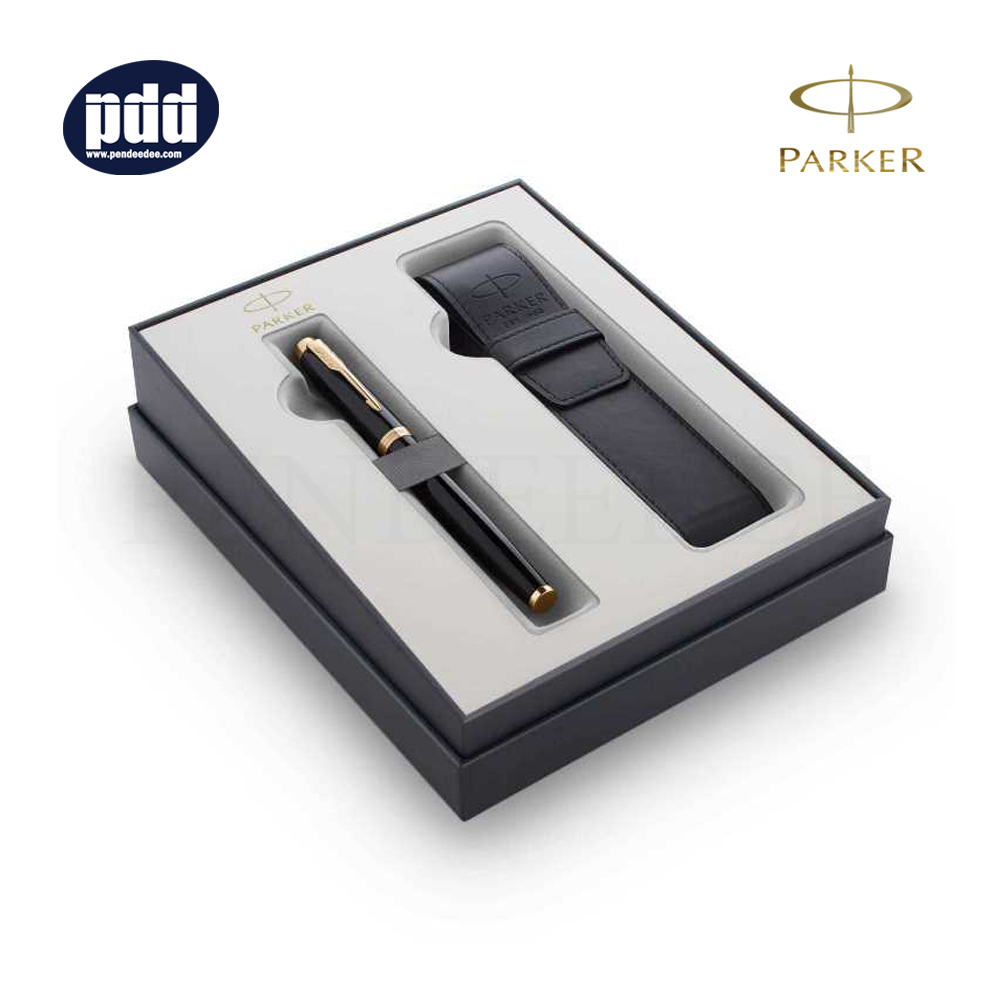 PARKER IM Black GT Fountain Pen + PU Pen Pouch ปากกาหมึกซึม ป๊ากเกอร์ ไอเอ็ม ดำ คลิปทอง + ซองหนัง PU