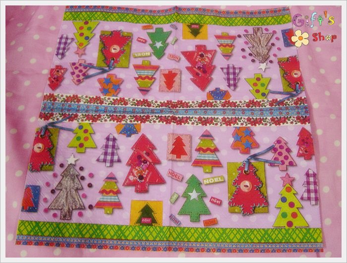 กระดาษแนปกิ้น ลายต้นคริสต์มาสหลากสี